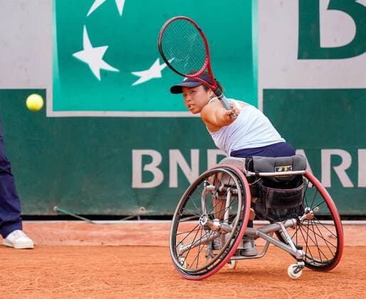 Tennis: French Open Japan s Yui Kamiji plays a shot against Aniek van Koot of the Netherlands during their wheelchair singles semifinal match at the French Open tennis tournament in Paris on June 3, 2022.  A14AA0001296674P