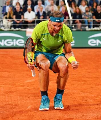 Mandatory Credit: Photo by Javier Garcia Shutterstock (12960013v) Rafael Nadal celebrates a break to make it 4-4 in the first French Open Tennis, Day 13, Roland Garros, Paris, France - 03 Jun 2022 French Open Tennis, Day 13, Roland Garros, Paris, France - 03 Jun 2022  Copyright: xJavierxGarcia Shutterstockx 12960013v