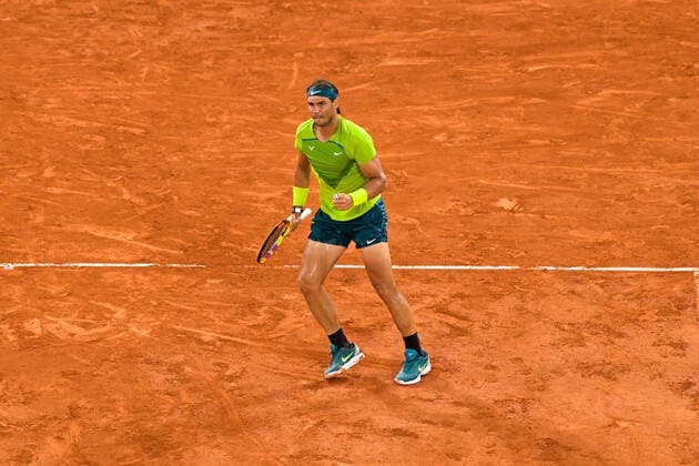 Attitude - Joie de Rafael Nadal ( Espagne ) TENNIS : Roland Garros 2022 - Internationaux de France - 03 06 2022 FedericoPestellini Panoramic 