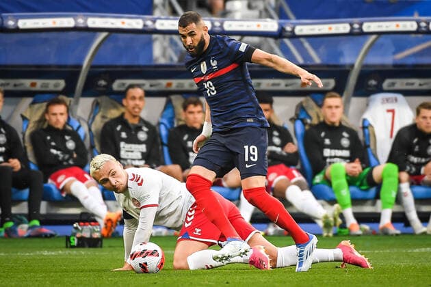 June 3, 2022, Paris, France, France: Victor NELSON of Denmark and Karim BENZEMA of France during the UEFA Nations League, League A - Group 1 football match between France and Denmark at Stade de France on June 03, 2022 in Saint-Denis near Paris, France. Paris France - ZUMAm308 20220603_zsp_m308_010 Copyright: xMatthieuxMirvillex