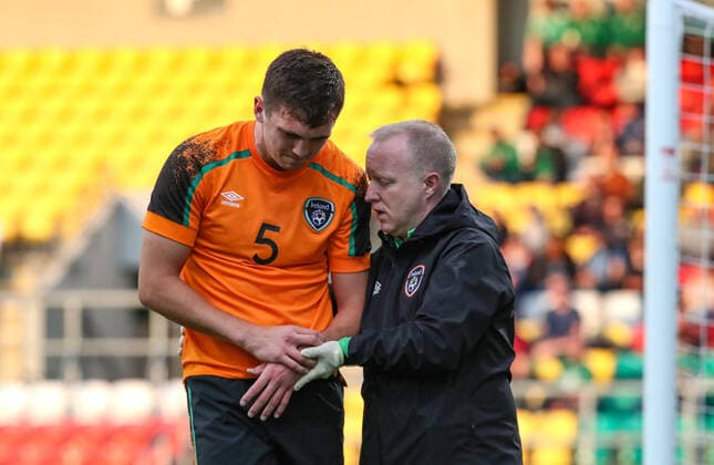 UEFA Under 21 European Championship, EM, Europameisterschaft Qualifier, Tallaght Stadium, Dublin 3 6 2022 Republic of Ireland vs Bosnia & Herzegovina Ireland s Oisin McEntee goes off injured Oisin McEntee goes off injured 3 6 2022  Copyright: x INPHO BryanxKeanex INP10229