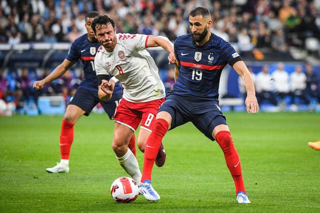 June 3, 2022, Paris, France, France: Thomas DELANEY of Denmark and Karim BENZEMA of France during the UEFA Nations League, League A - Group 1 football match between France and Denmark at Stade de France on June 03, 2022 in Saint-Denis near Paris, France. Paris France - ZUMAm308 20220603_zsp_m308_017 Copyright: xMatthieuxMirvillex