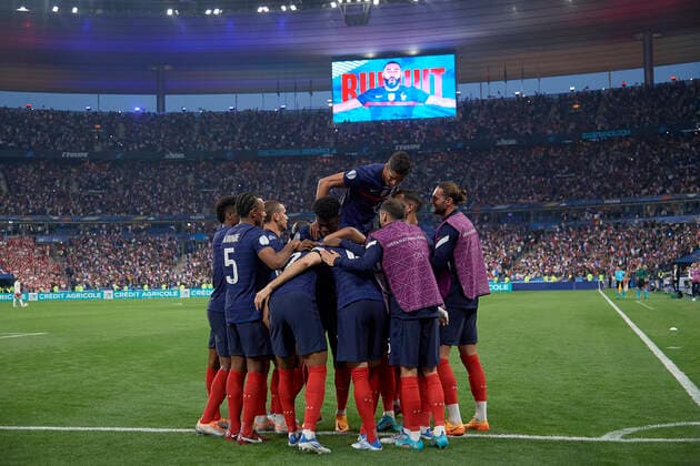France v Denmark: UEFA Nations League - League Path Group 1 Karim Benzema (Real Madrid) of France celebrates after scoring his sides first goal during the UEFA Nations League League A Group 1 match between France and Denmark at Stade de France on June 3, 2022 in Paris, France. Paris France  Copyright: xJosexBretonx originalFilename:breton-francevd220603_npAFq.jpg