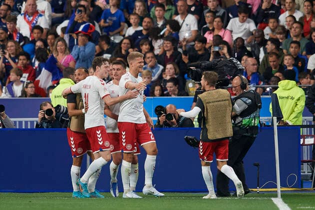 France v Denmark: UEFA Nations League - League Path Group 1 Andreas Cornelius (Trabzonspor) of Denmark celebrates after scoring his sides first goal during the UEFA Nations League League A Group 1 match between France and Denmark at Stade de France on June 3, 2022 in Paris, France. Paris France  Copyright: xJosexBretonx originalFilename:breton-francevd220603_npvho.jpg