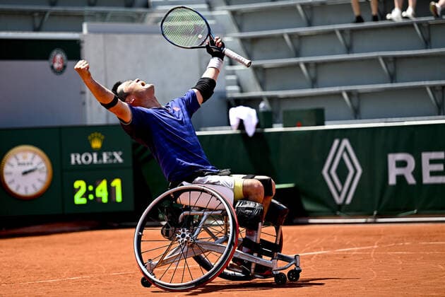 joie de Shingo Kunieda (jpn) TENNIS : Roland Garros 2022 - Finale Fauteuil - 04 06 2022 JBAutissier Panoramic 