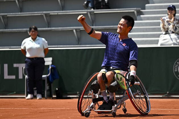 joie de Shingo Kunieda (jpn) TENNIS : Roland Garros 2022 - Finale Fauteuil - 04 06 2022 JBAutissier Panoramic 