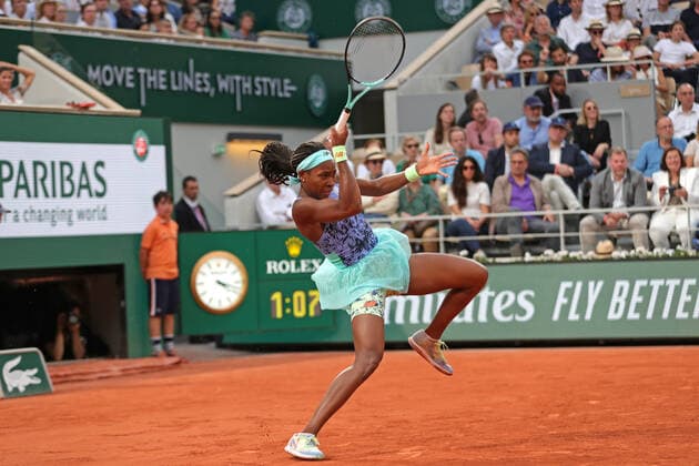 4th June 2022; Roland Garros, Paris, France: French Open Tennis tournament, Womens Singles final; Coco Gauff (USA) plays a forehand back to Iga Swiatek (POL)  ActionPlus12396886 JonxBromley