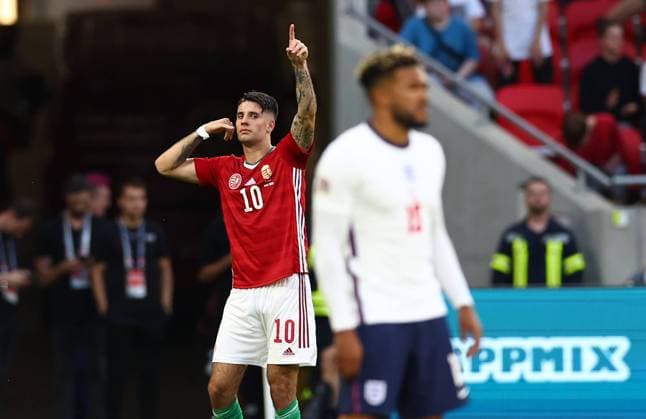 Budapest, Hungary, 4th June 2022. Dominik Szoboszial of Hungary celebrates scoring the first goal during the UEFA Nations League match at Puskas Arena, Budapest. Picture credit should read: David Klein Sportimage EDITORIAL USE ONLY. No use with unauthorised audio, video, data, fixture lists, club league logos or live services. Online in-match use limited to 120 images, no video emulation. No use in betting, games or single club league player publications. SPI-1726-0071