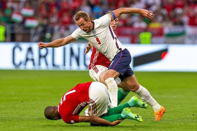 Hungary v England UEFA Nations League 04 06 2022. Harry Kane (9) of England on the ball during the UEFA Nations League match between Hungary and England at Puskas Arena Park, Budapest, Hungary on 4 June 2022. Editorial use only , Copyright: xNigelxKeenex PSI-15373-0060
