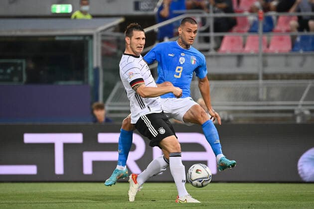 Photo Massimo Paolone LaPresse june 4, 2022 Bologna, Italy soccer Italy vs Germany - UEFA Nations League League A Group 3 - Renato Dall Ara stadium In the pic: Gianluca Scamacca (Italia) competes for the ball with Niklas Sule (Germania)  Copyright: xMassimoxPaolone LaPressex