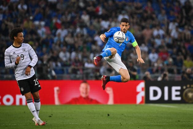 Photo Massimo Paolone LaPresse june 4, 2022 Bologna, Italy soccer Italy vs Germany - UEFA Nations League League A Group 3 - Renato Dall Ara stadium In the pic: Alessandro Florenzi (Italia) competes for the ball with Leroy Sane (Germania)  Copyright: xMassimoxPaolone LaPressex