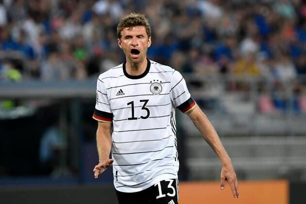 Thomas Muller of Germany reacts during the Uefa Nations League group 3 football match between Italy and Germany at Renato Dall Ara stadium in Bologna (Italy), June 4th, 2022. Photo Andrea Staccioli Insidefoto andreaxstaccioli
