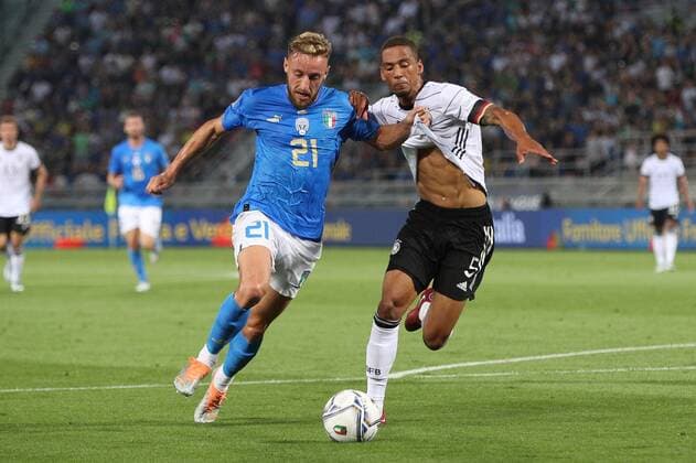 in duel, action, with Davide Frattesi 21 Italy , Thilo Kehrer 5 Germany , Italy vs Germany, UEFA, Nations League, Football, 04 06 2022 Bologna Emilia Romagna Italy Copyright: xkolbert-press ChristianxKolbertx