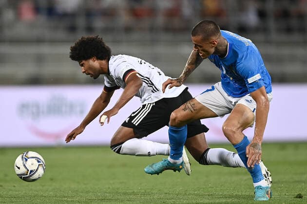 Db Bologna 04 06 2022 - Uefa Nations League Italia-Germania foto Daniele Buffa Image nella foto: Serge Gnabry-Gianluca Scamacca 