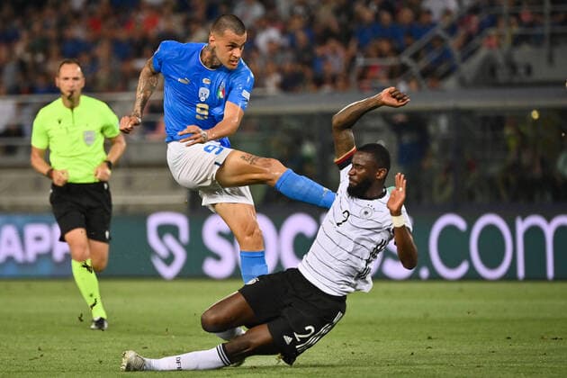 Photo Massimo Paolone LaPresse june 4, 2022 Bologna, Italy soccer Italy vs Germany - UEFA Nations League League A Group 3 - Renato Dall Ara stadium In the pic: Gianluca Scamacca (Italia) competes for the ball with Antonio Rudiger (Germania)  Copyright: xMassimoxPaolone LaPressex