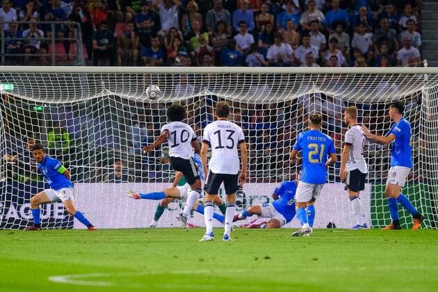 Goal chance for Serge Gnabry Germany, 10 , ITA, Italy vs Germany, Football, Uefa Nations League, Matchday 1, Season 2022, 04 06 2022, ITA, Italy vs Germany, Football, Nations League, Matchday 1, Season 2022, 04 06 2022 Bologna Copyright: xEibner-Pressefotox EP_EER