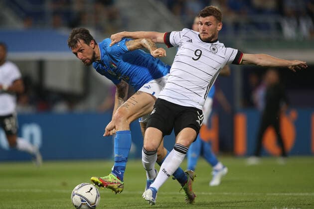 Italy - 04.06.2022: FRANCESCO ACERBI (ITALY) TIMO WERNER (GERMANY) in action during the UEFA Nations league 2023 football match between Italy vs Germany at Stadio Dall™Ara in Bologna on 04 june 2022.  Copyright: xMarcoxIacobuccix xipa-agency.netx xMarcoxIacobuccix 0