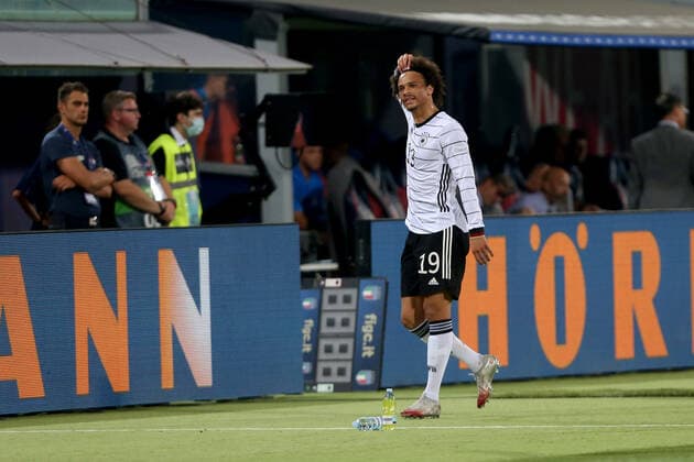 04 06 2022, Bologna, Italy, Renato Dall Ara , Italy vs Germany UEFA Nations League Path A Group 2, Leroy Sane Germany gestures, gestures photo H Langer Bologna Renato Dall Ara Emilia Romagna Italy  541_ITAGER20220604_057 Langer-541