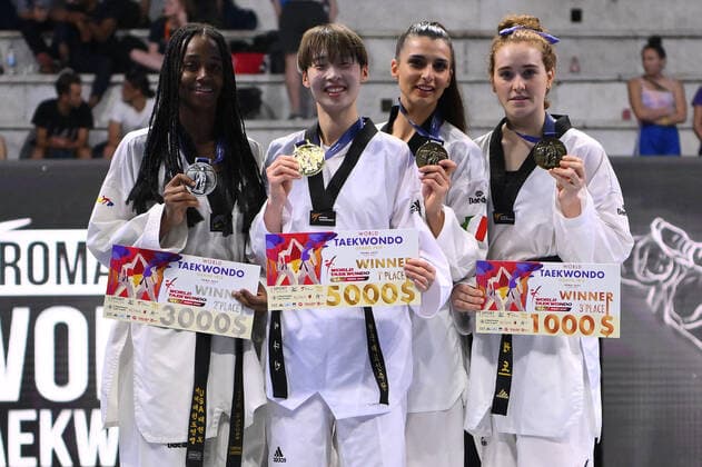 Crystal WEEKES (PUR), Rebecca MCGOWAN (GBR), Maristella SMIRAGLIA (ITA) and Dabin LEE (KOR) during SF and F round of World Taekwondo Grand Prix at Foro Italico, Nicola Pietrangeli Stadium, 4th June 2022, Rome, Italy.  Copyright: xDomenicoxCippitellix xipa-agencyx xx 0