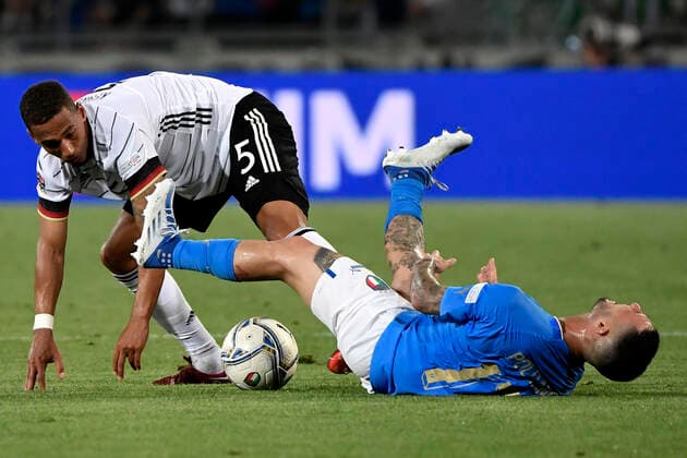 Matteo Politano of Italy and Thilo Kehrer of Germany compete for the ball during the Uefa Nations League group 3 football match between Italy and Germany at Renato Dall Ara stadium in Bologna (Italy), June 4th, 2022. Photo Andrea Staccioli Insidefoto andreaxstaccioli