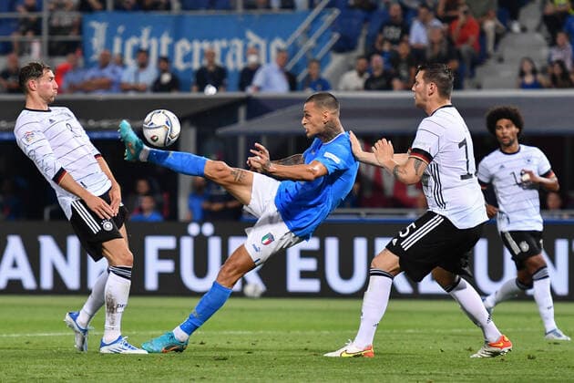 June 4, 2022, Bologna, Italy: Bologna, Italy, Renato DallÃ¢â‚¬â ¢Ara stadium, June 04, 2022, Gianluca Scamacca (Italy) during Italy vs Germany - football UEFA Nations League match. football UEFA Nations League match - Italy vs Germany, Bologna, Italy  - ZUMAl164 20220604_zsa_l164_065 Copyright: xLisaxGuglielmix