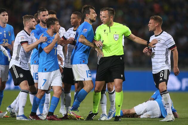 04.06.2022: ALESSANDRO FLORENZI (ITALY) protest with JOSHUA KIMMICH (GERMANY) during the UEFA Nations league 2023 football match between Italy vs Germany at Stadio Dall™Ara in Bologna on 04 june 2022.  Copyright: xMarcoxIacobuccix xipa-agency.netx xMarcoxIacobuccix 0