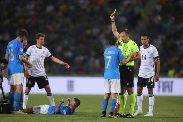 04.06.2022: Yellow card for ALESSANDRO FLORENZI (ITALY) during the UEFA Nations league 2023 football match between Italy vs Germany at Stadio Dall™Ara in Bologna on 04 june 2022.  Copyright: xMarcoxIacobuccix xipa-agency.netx xMarcoxIacobuccix 0