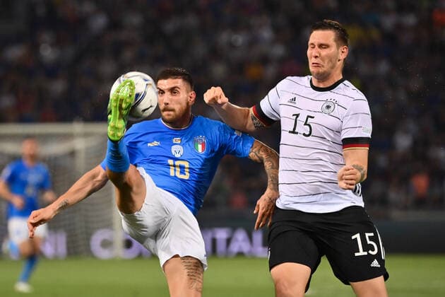 Photo Massimo Paolone LaPresse june 4, 2022 Bologna, Italy soccer Italy vs Germany - UEFA Nations League League A Group 3 - Renato Dall Ara stadium In the pic: Gianluca Pellegrini (Italia) competes for the ball with Niklas Sule (Germania)  Copyright: xMassimoxPaolone LaPressex