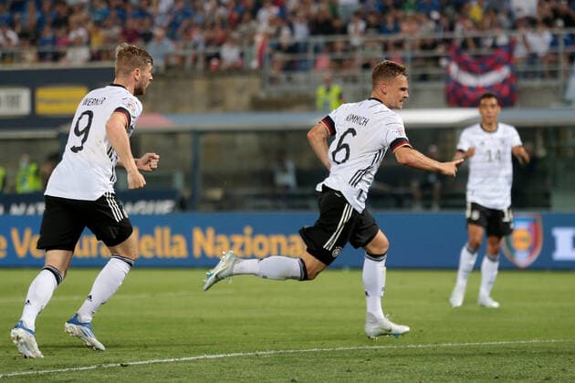 04 06 2022, Bologna, Italy, Renato Dall Ara , Italy vs Germany UEFA Nations League Path A Group 2, Joshua Kimmich Germany goal celebration, cheers after his goal to 1 1 Photo H Langer Bologna Renato Dall Ara Emilia Romagna Italy  541_ITAGER20220604_060 Langer-541