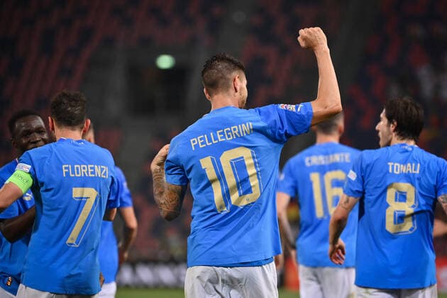 Photo Massimo Paolone LaPresse june 4, 2022 Bologna, Italy soccer Italy vs Germany - UEFA Nations League League A Group 3 - Renato Dall Ara stadium In the pic: Lorenzo Pellegrini (Italia) celebrates after scoring goal 1-0  Copyright: xMassimoxPaolone LaPressex