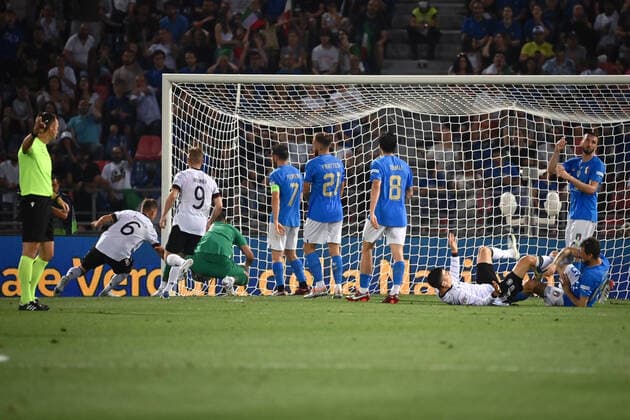 Photo Massimo Paolone LaPresse june 4, 2022 Bologna, Italy soccer Italy vs Germany - UEFA Nations League League A Group 3 - Renato Dall Ara stadium In the pic: Joshua Kimmich (Germania) goal 1-1  Copyright: xMassimoxPaolone LaPressex