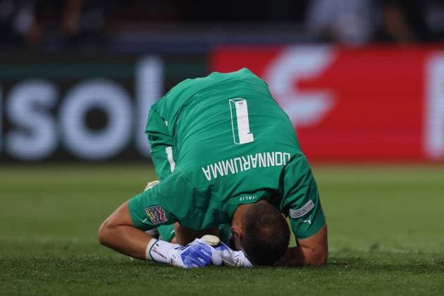 Bologna, Italy, 4th June 2022. Gianluigi Donnarumma of Italy lays injured after hurting his wrist during the UEFA Nations League match at Stadio Renato Dall Ara, Bologna. Picture credit should read: Jonathan Moscrop Sportimage EDITORIAL USE ONLY. No use with unauthorised audio, video, data, fixture lists, club league logos or live services. Online in-match use limited to 120 images, no video emulation. No use in betting, games or single club league player publications. SPI-1724-0019