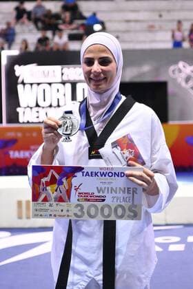 Mandatory Credit: Photo by Domenico Cippitelli LiveMedia Shutterstock (12972811x) Julyana AL-SADEQ (JOR) during SF and F round of World Taekwondo Grand Prix at Foro Italico, Nicola Pietrangeli Stadium, 4th June 2022, Rome, Italy. Taekwondo World Taekwondo Roma Grand Prix (day2), Foro Italico, Rome, Italy - 04 Jun 2022 Taekwondo World Taekwondo Roma Grand Prix (day2), Foro Italico, Rome, Italy - 04 Jun 2022 Copyright: xDomenicoxCippitelli LiveMedia Shutterstockx 12972811x