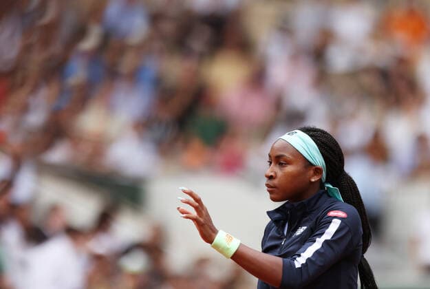 (220605) -- PARIS, June 5, 2022 -- Coco Gauff reacts before the women s singles final between Iga Swiatek of Poland and Coco Gauff of the United States at the French Open tennis tournament at Roland Garros in Paris, France, June 4, 2022. ) (SP)FRANCE-PARIS-TENNIS-ROLAND GARROS-FRENCH OPEN-WOMEN S SINGLES-FINAL GaoxJing 