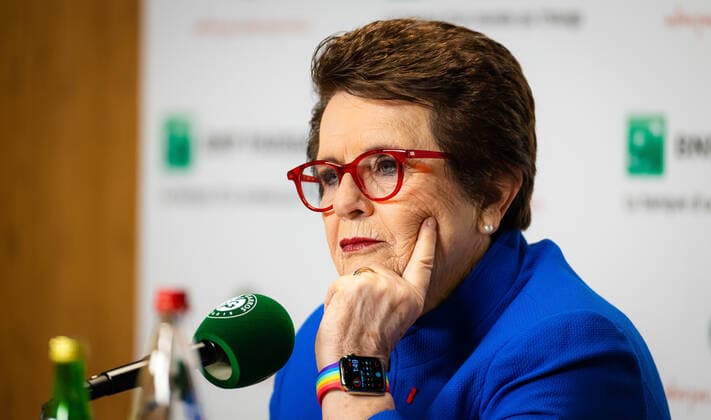 June 4, 2022, PARIS, FRANCE: Billie Jean King of the United States talks to the media before the final of the 2022 Roland Garros Grand Slam tennis tournament PARIS FRANCE - ZUMAa181 20220604_zaa_a181_116 Copyright: xRobxPrangex