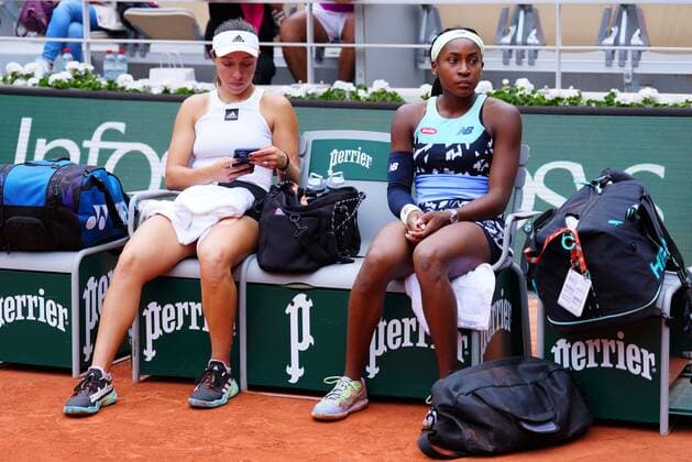 Mandatory Credit: Photo by Javier Garcia Shutterstock (12960016ar) Jessica Pegula on her mobile phone alongside Coco Gauff after they lost the Women s Doubles final French Open Tennis, Day 15, Roland Garros, Paris, France - 05 Jun 2022 French Open Tennis, Day 15, Roland Garros, Paris, France - 05 Jun 2022  Copyright: xJavierxGarcia Shutterstockx 12960016ar