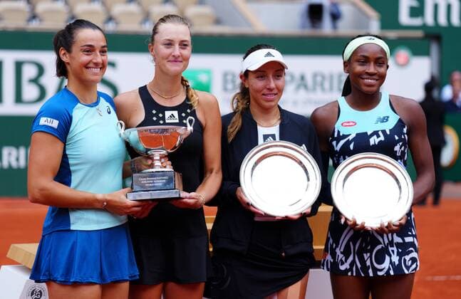 Mandatory Credit: Photo by Javier Garcia Shutterstock (12960016at) Kristina Mladenovic and Caroline Garcia celebrate winning the Women s Doubles Final alongside runners-up Jessica Pegula and Coco Gauff French Open Tennis, Day 15, Roland Garros, Paris, France - 05 Jun 2022 French Open Tennis, Day 15, Roland Garros, Paris, France - 05 Jun 2022  Copyright: xJavierxGarcia Shutterstockx 12960016at