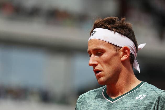 (220605) -- PARIS, June 5, 2022 -- Casper Ruud of Norway reacts during the men s singles final against Rafael Nadal of Spain at the French Open tennis tournament at Roland Garros in Paris, France, June 5, 2022. ) (SP)FRANCE-PARIS-TENNIS-ROLAND GARROS-FRENCH OPEN-MEN S SINGLES FINAL GaoxJing 