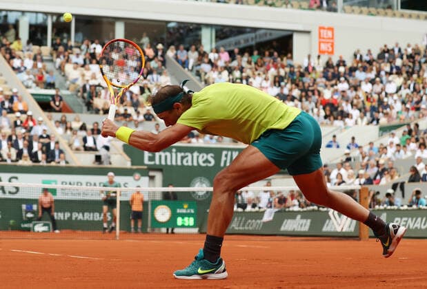 (220605) -- PARIS, June 5, 2022 -- Rafael Nadal of Spain hits a return during the men s singles final against Casper Ruud of Norway at the French Open tennis tournament at Roland Garros in Paris, France, June 5, 2022. ) (SP)FRANCE-PARIS-TENNIS-ROLAND GARROS-FRENCH OPEN-MEN S SINGLES FINAL GaoxJing 