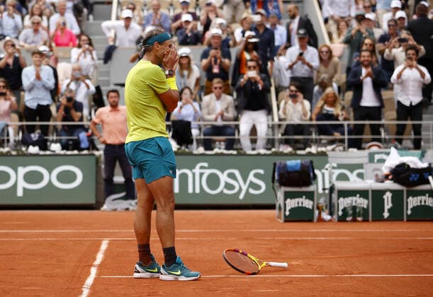 Mandatory Credit: Photo by Ella Ling Shutterstock (12959954t) Rafael Nadal of Spain celebrates on match point French Open Tennis, Day 15, Roland Garros, Paris, France - 05 Jun 2022 French Open Tennis, Day 15, Roland Garros, Paris, France - 05 Jun 2022  Copyright: xEllaxLing Shutterstockx 12959954t