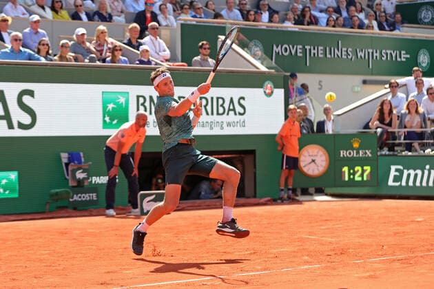 5th June 2022; Roland Garros, Paris, France: French Open Tennis tournament, mens singles final, Rafael Nadal versus Casper Ruud; Casper Ruud (NOR) plays a forehand back to Rafael Nadal (ESP)  ActionPlus12397515 JonxBromley