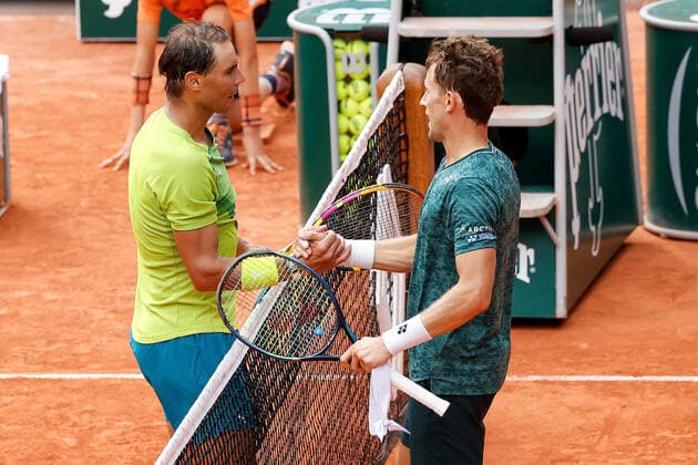 05 06 2022, Tennis, French Open 2022 Roland Garros, FRA, Paris, Roland Garros Final Men Singles Rafael Nadal ESP Casper Ruud NOR Picture from left Rafael Nadal ESP and Casper Ruud NOR after end of match Copyright: HMBxMedia AntonioxBorga