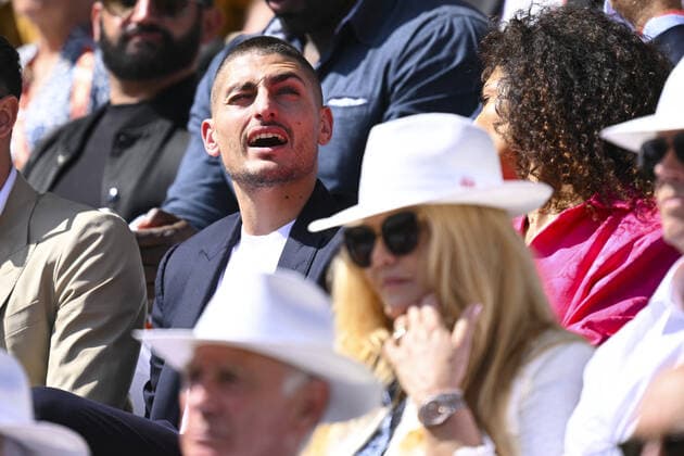 Marco Verratti et sa compagne CELEBRITIES : Roland Garros 2022 - Finale Simple Messieurs - 05 06 2022 JBAutissier Panoramic 