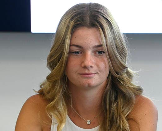 Czech tennis player Lucie Havlickova, two-time junior winner of French Open (Roland Garros) major tennis tournament, speaks during the press conference, PK, Pressekonferenz on June 6, 2022 in Prague, Czech Republic. In Paris, she won the title in singles and doubles. (CTKxPhoto MichalxKrumphanzl) CTKPhotoP2022060602789  kru 4