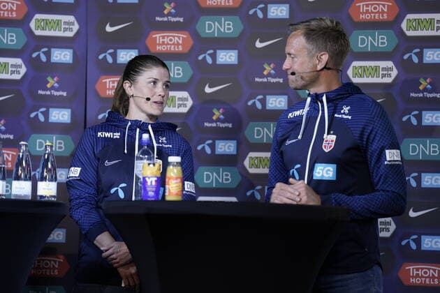 Press conference national team womens football Oslo 20220607 National team manager Martin Sj?gren together with captain Maren Mjelde presents the squad for this summers European Championship finals in womens football Photo Stian Lysberg Solum NTB Oslo Norway Copyright: xStianxLysbergxSolumx xNTBx EDITORIAL USE ONLY. RESTRICTED USE FOR BETTING COMPANIES