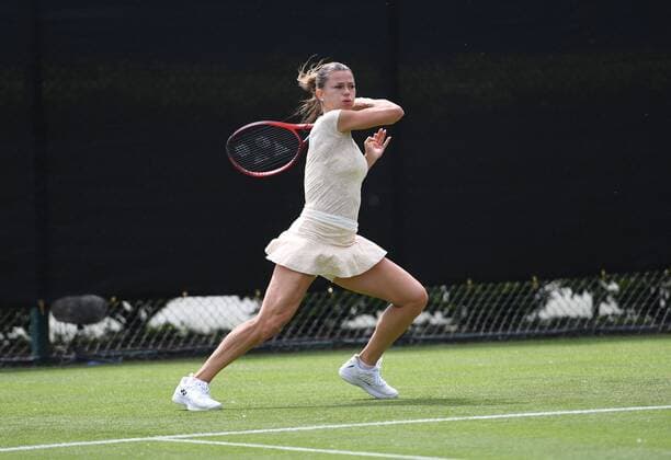 Mandatory Credit: Photo by Anna Gowthorpe Shutterstock (12968519e) Camila Giorgi during her first round match Rothesay Open, Tennis, Nottingham Tennis Centre, Nottingham, UK - 07 Jun 2022 Rothesay Open, Tennis, Nottingham Tennis Centre, Nottingham, UK - 07 Jun 2022  Copyright: xAnnaxGowthorpe Shutterstockx 12968519e