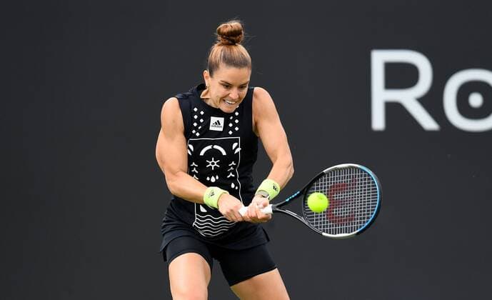 Mandatory Credit: Photo by Anna Gowthorpe Shutterstock (12968519ai) Maria Sakkari of Greece during her first round match Rothesay Open, Tennis, Nottingham Tennis Centre, Nottingham, UK - 07 Jun 2022 Rothesay Open, Tennis, Nottingham Tennis Centre, Nottingham, UK - 07 Jun 2022  Copyright: xAnnaxGowthorpe Shutterstockx 12968519ai