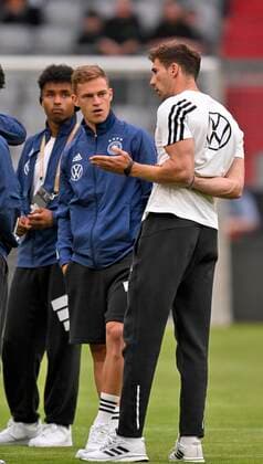 07 06 2022, football international match UEFA Nations League 2022 23, Germany England, at Allianz Arena Munich Leon Goretzka Germany and Josua Kimmich Germany before warm-up.