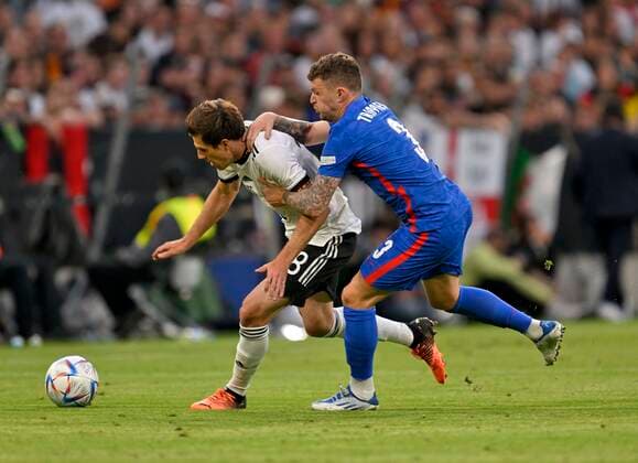 07 06 2022, football international match UEFA Nations League 2022 23, Germany England, at Allianz Arena Munich v l Jonas Hofmann Germany vs Kieran Trippier England