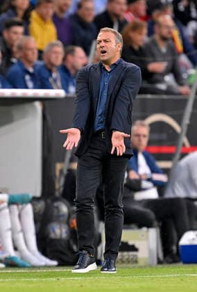 07 06 2022, football international match UEFA Nations League 2022 23, Germany England, at the Allianz Arena Munich national coach Hansi Flick Germany is dissatisfied